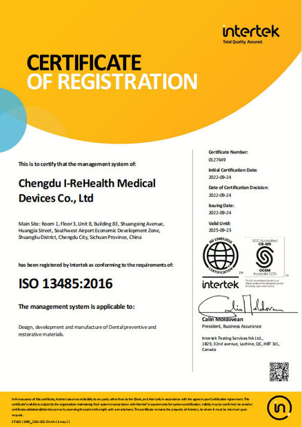 China Chengdu I-ReHealth Medical Devices Co., Ltd certification